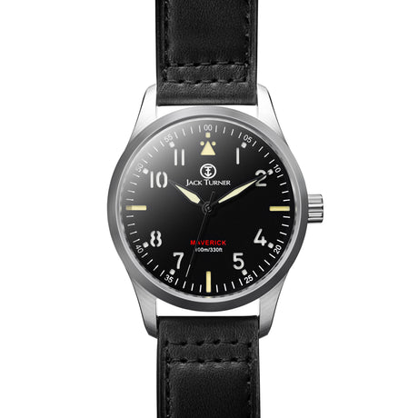 Silver dial military field watch with luminous markers, sapphire crystal, and interchangeable NATO strap — Jack Turner Watches