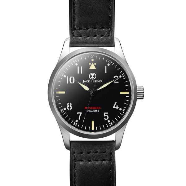 Silver dial military field watch with luminous markers, sapphire crystal, and interchangeable NATO strap — Jack Turner Watches
