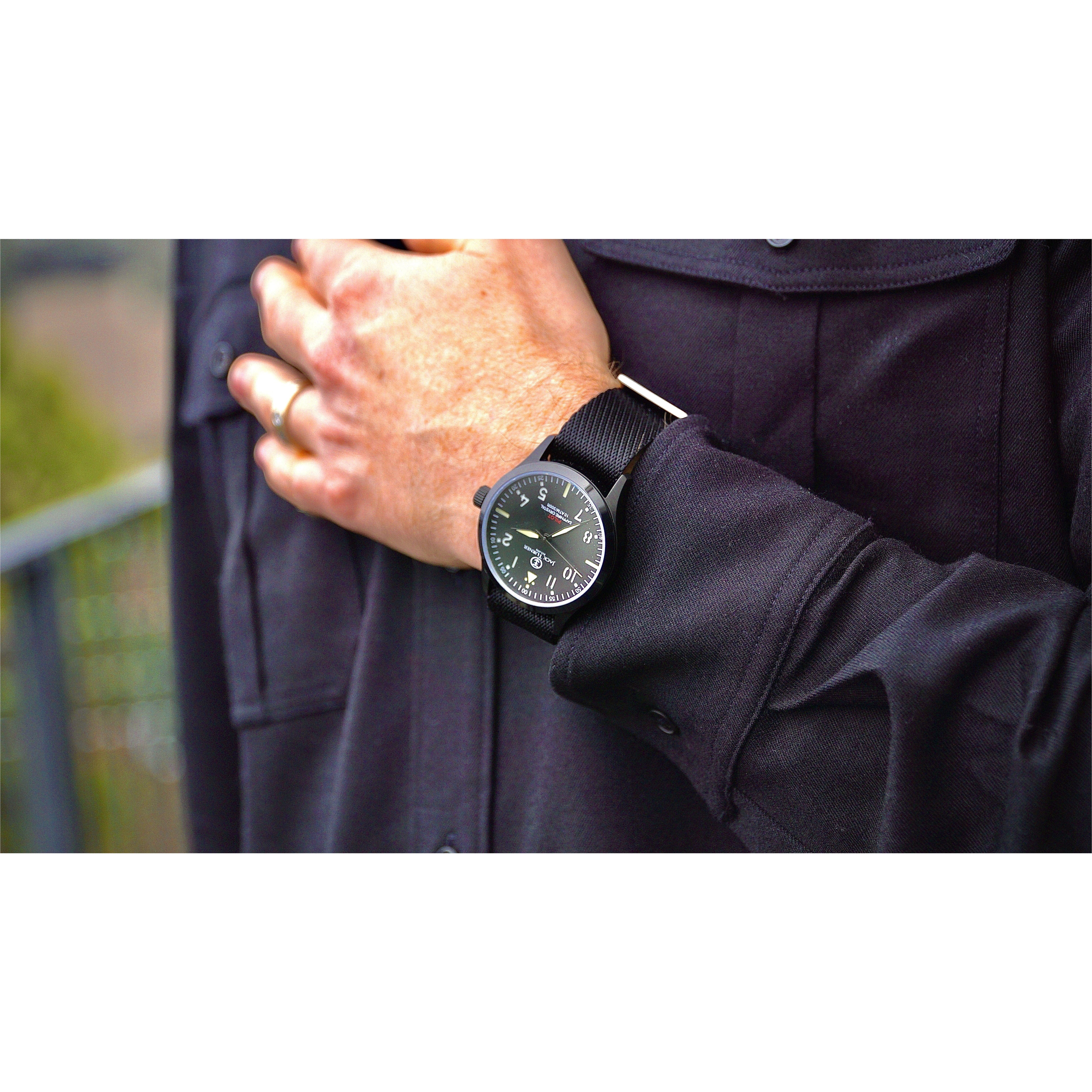 Dark Slate Gray “The Traveler” PVD Stainless Steel PIlot / Field Watch with Mechanical Quartz Movement for Men