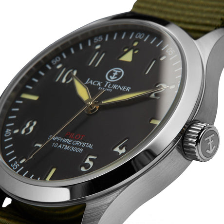 Dark Slate Gray “THE TRAVELER” Stainless Steel Pilot / Field Watch with Mechanical Quartz Movement for Men