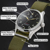 Light Gray “THE TRAVELER” Stainless Steel Pilot / Field Watch with Mechanical Quartz Movement for Men